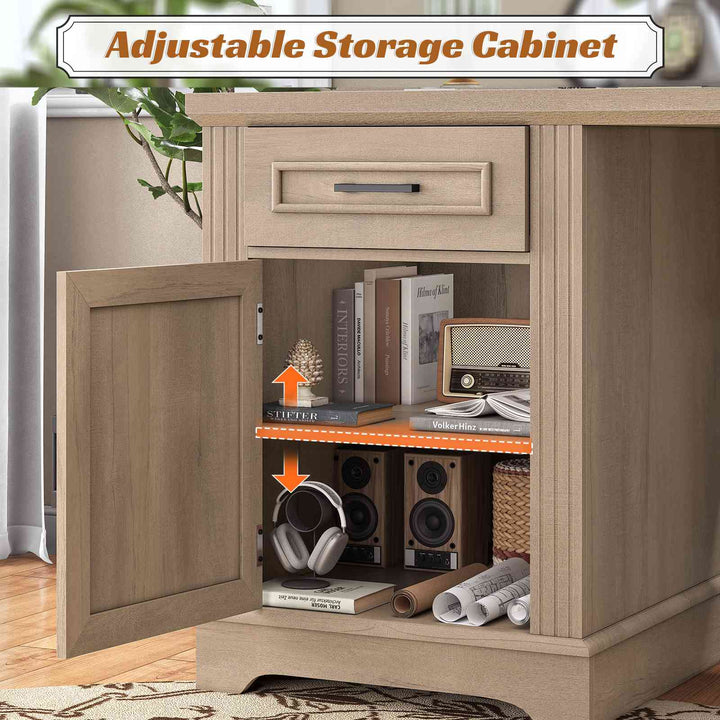 SEDETA 69 Inch Executive L Shaped Computer Desk with Drawers and Storage Cabinet Power Outlets Classical American Style