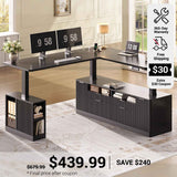 SEDETA 69 Inch L Shaped Electric Standing Desk Height Adjustable Home Office Executive Desk with 4 Drawers and Storage Shelves Fluted Computer Desks with Power Outlet