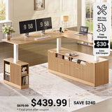 SEDETA 69 Inch L Shaped Electric Standing Desk Height Adjustable Home Office Executive Desk with 4 Drawers and Storage Shelves Fluted Computer Desks with Power Outlet