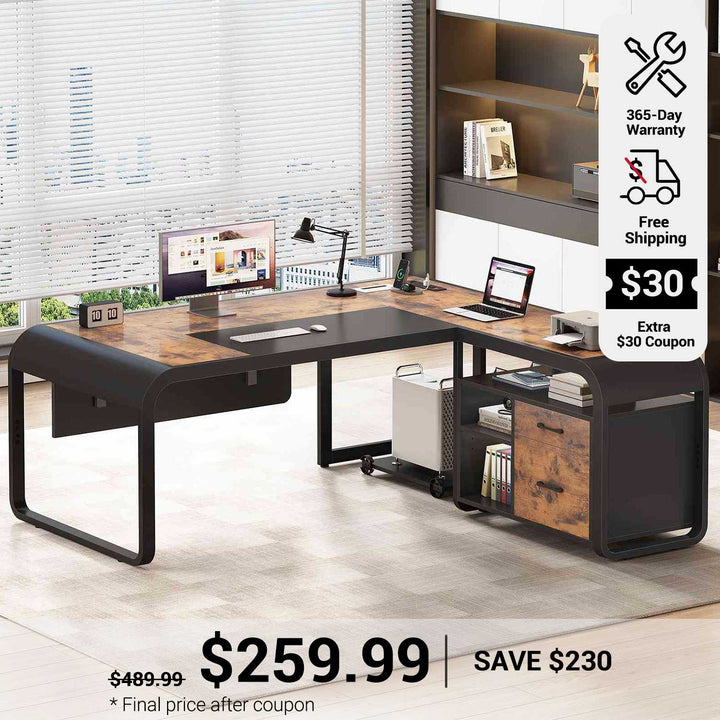 SEDETA 63 Inch L Shaped Executive Desk Computer Desk Spacious Tabletop with Storage Drawers