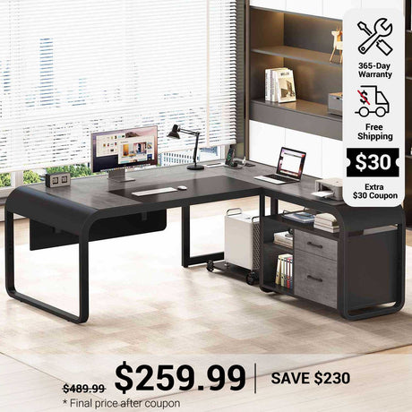 SEDETA 63 Inch L Shaped Executive Desk Computer Desk Spacious Tabletop with Storage Drawers