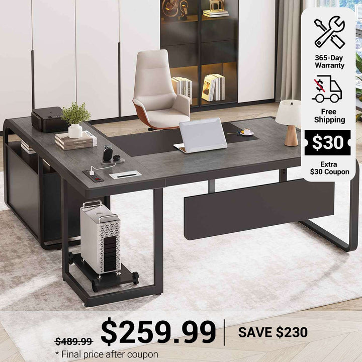 SEDETA 63 Inch L Shaped Executive Desk Computer Desk Spacious Tabletop with Storage Drawers