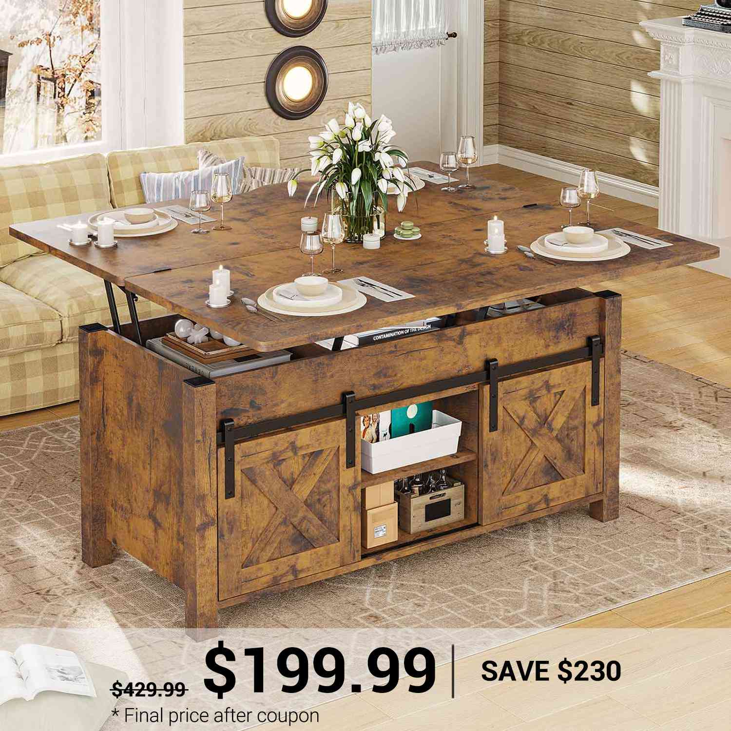 SEDETA 40 Inch Lift Top Coffee Table 4 in 1 Multi-Function Convertible