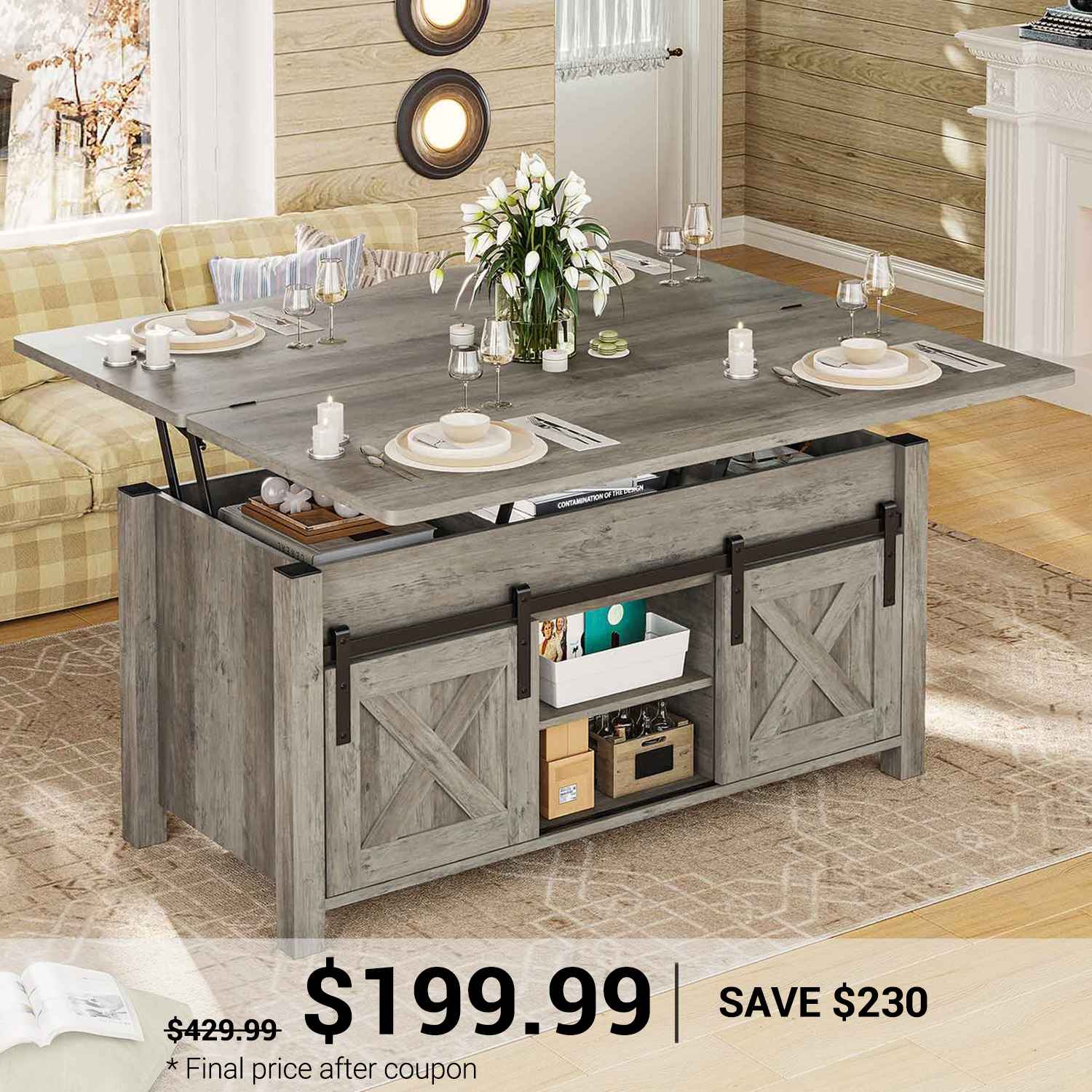 SEDETA 40 Inch Lift Top Coffee Table 4 in 1 Multi-Function Convertible