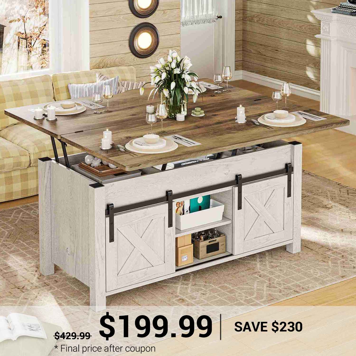 SEDETA 40 Inch Lift Top Coffee Table 4 in 1 Multi-Function Convertible