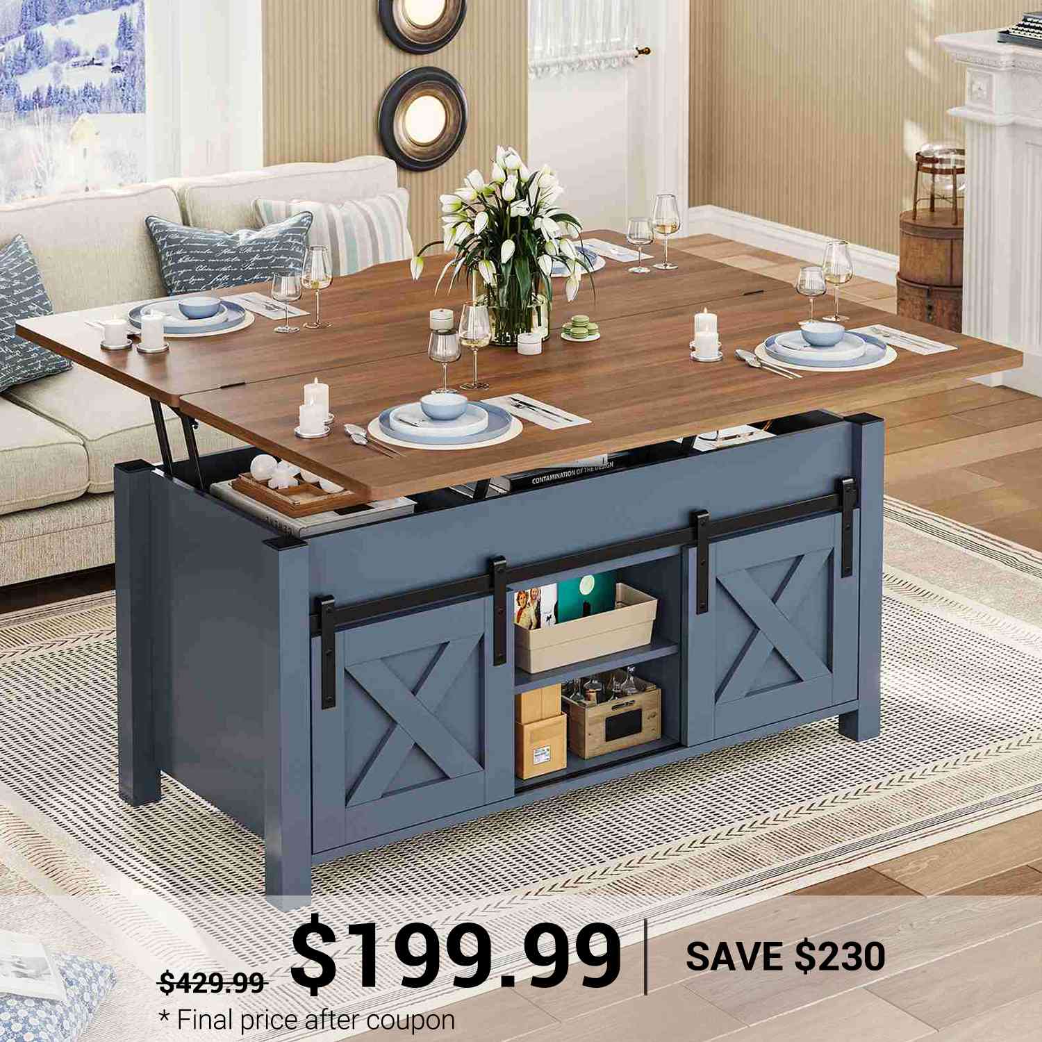 SEDETA 40 Inch Lift Top Coffee Table 4 in 1 Multi-Function Convertible