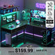 SEDETA L Shaped Gaming Desk with LED Lights Pegboard Drawers and Hutch