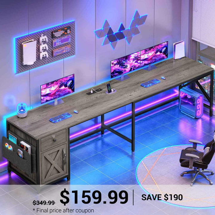 SEDETA 63 Inch L Shaped Corner Computer Desk Convertible Long Home Office Desk with Storage Cabinet