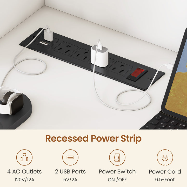 SEDETA 61 Inch Farmhouse Gaming Desk L Shaped Office Computer Desk with Display Cabinet Drawers Storage Shelves LED Light Power Outlet