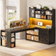 SEDETA 61 Inch Farmhouse Gaming Desk L Shaped Office Computer Desk with Display Cabinet Drawers Storage Shelves LED Light Power Outlet