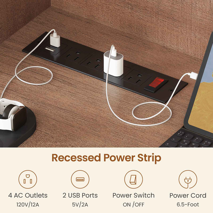 SEDETA 61 Inch Farmhouse Gaming Desk L Shaped Office Computer Desk with Display Cabinet Drawers Storage Shelves LED Light Power Outlet