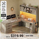 SEDETA 67 Inch Farmhouse L Shaped Computer Executive Desks Home Office with Sliding Doors Storage Shelves Hutch Drawers Power Outlets LED Lights