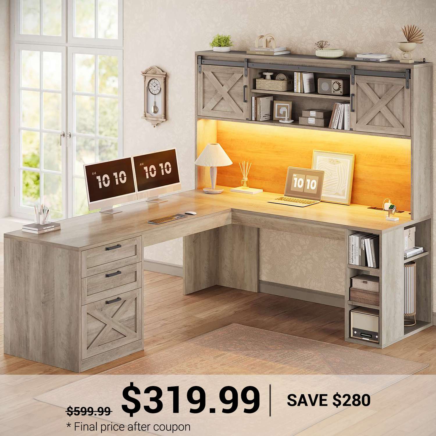 SEDETA 67 Inch Farmhouse L Shaped Computer Executive Desks Home Office