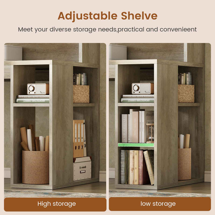 SEDETA® 67 Inch Farmhouse Executive Desk L Shaped Computer Desk Home Office Desks with Drawers Sliding Doors Storage Shelves Hutch LED Lights