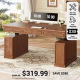 SEDETA 55.1 Inch Farmhouse Electric Standing Desk with 3 Drawers Height Adjustable Executive Office Desk with Storage Cabinet Computer Sit Stand Up Desk with Power Outlets