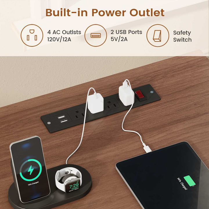 SEDETA 55.1 Inch Farmhouse Electric Standing Desk with 3 Drawers Height Adjustable Executive Office Desk with Storage Cabinet Computer Sit Stand Up Desk with Power Outlets