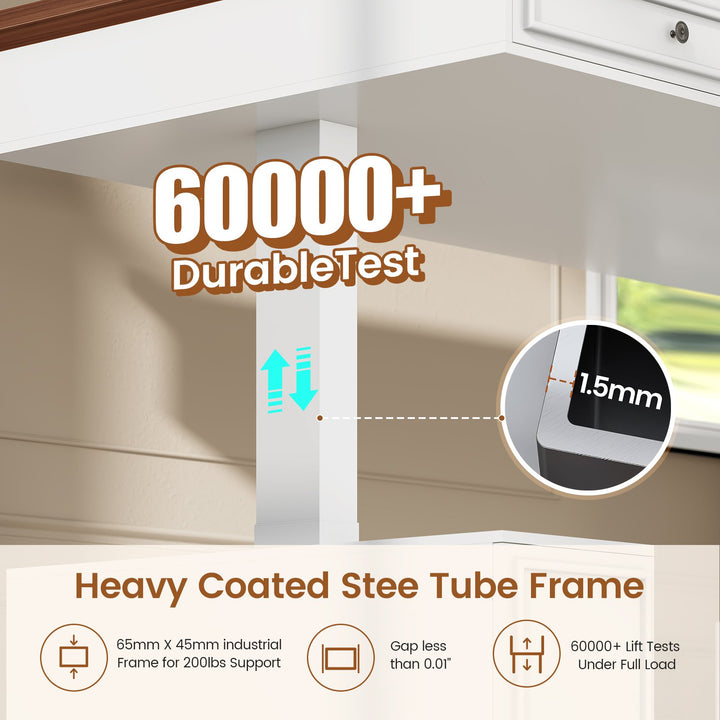 SEDETA 55.1 Inch Farmhouse Electric Standing Desk with 3 Drawers Height Adjustable Executive Office Desk with Storage Cabinet Computer Sit Stand Up Desk with Power Outlets