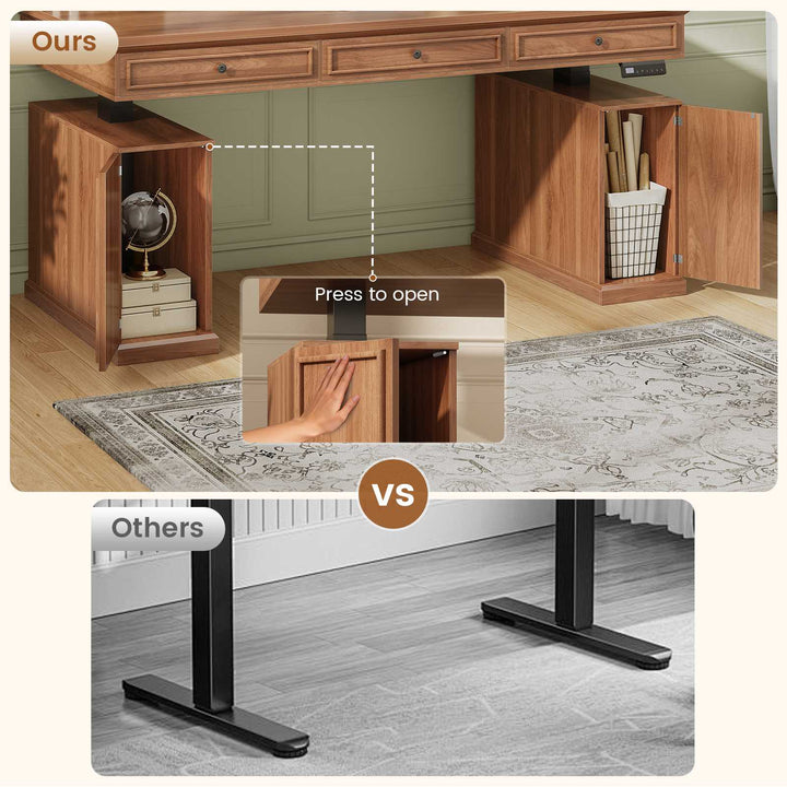 SEDETA 55.1 Inch Farmhouse Electric Standing Desk with 3 Drawers Height Adjustable Executive Office Desk with Storage Cabinet Computer Sit Stand Up Desk with Power Outlets