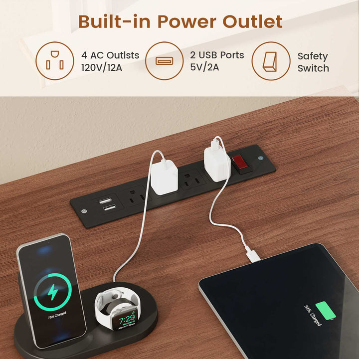 SEDETA 55.1 Inch Farmhouse Electric Standing Desk with 3 Drawers Height Adjustable Executive Office Desk with Storage Cabinet Computer Sit Stand Up Desk with Power Outlets