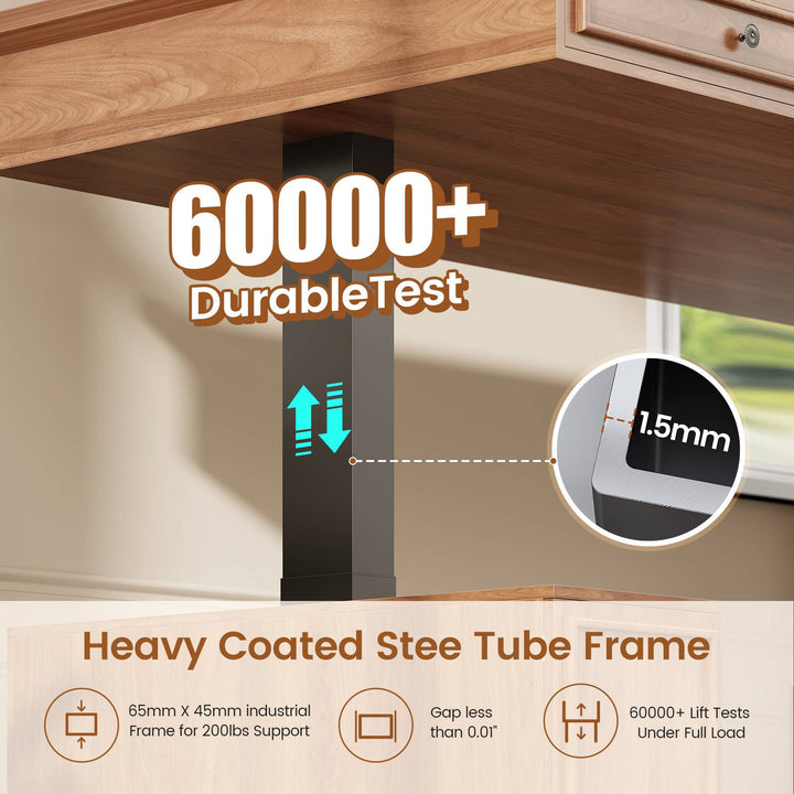 SEDETA 55.1 Inch Farmhouse Electric Standing Desk with 3 Drawers Height Adjustable Executive Office Desk with Storage Cabinet Computer Sit Stand Up Desk with Power Outlets