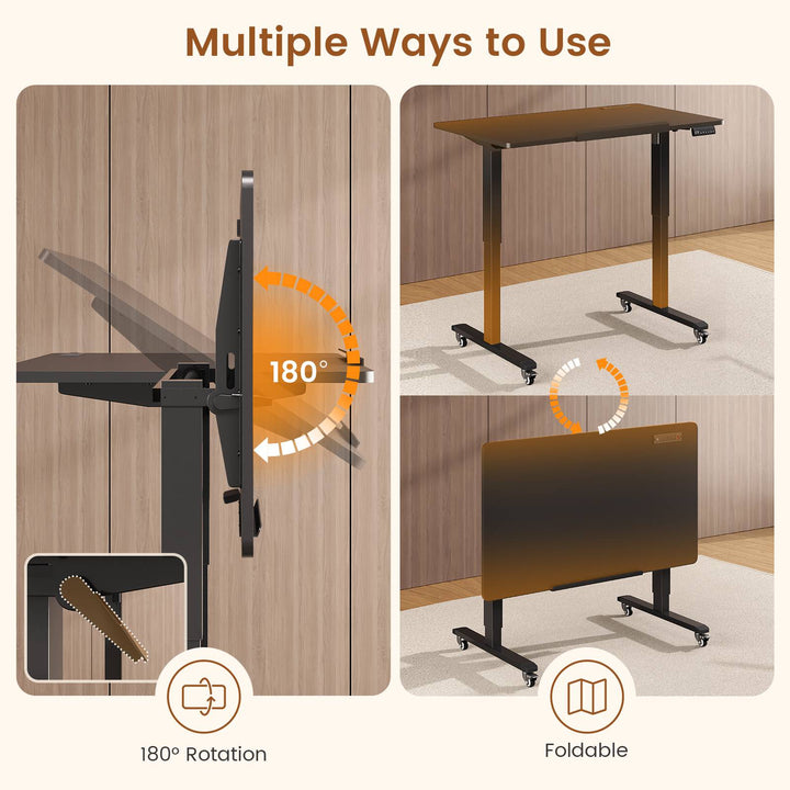 SEDETA 47 Inch Foldable Electric Standing Desk 180° Tiltable Mobile Rising Computer Desk Height Adjustable with Wheels for Drawing Writing Gaming Study Home Office Small Space
