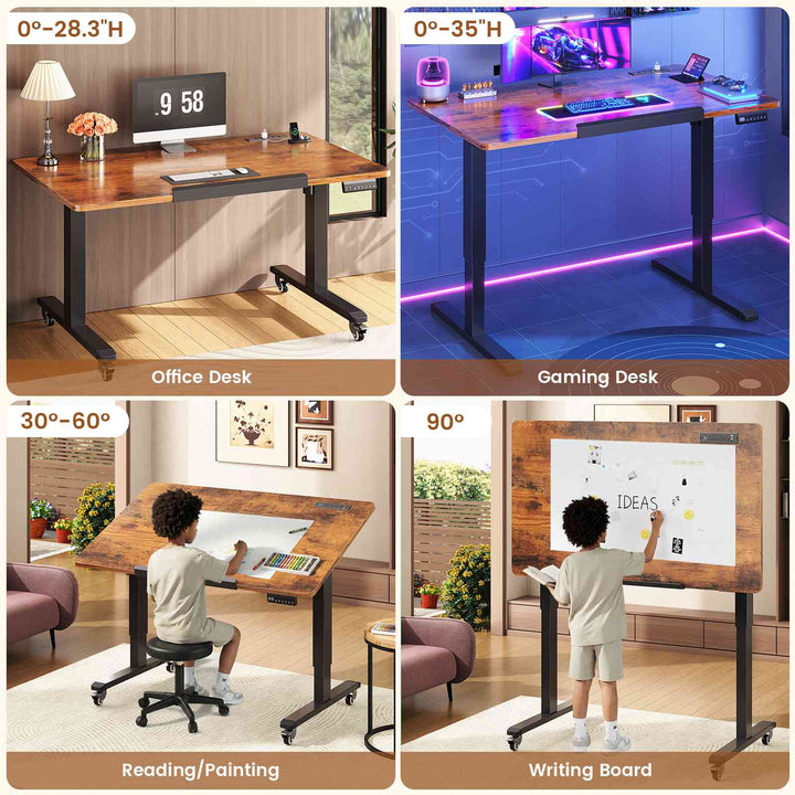 SEDETA 47 Inch Foldable Electric Standing Desk 180° Tiltable Mobile Rising Computer Desk Height Adjustable with Wheels for Drawing Writing Gaming Study Home Office Small Space