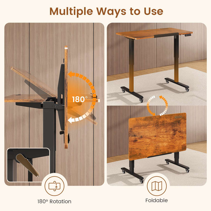 SEDETA 47 Inch Foldable Electric Standing Desk 180° Tiltable Mobile Rising Computer Desk Height Adjustable with Wheels for Drawing Writing Gaming Study Home Office Small Space
