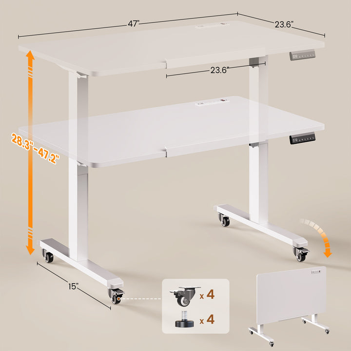 SEDETA 47 Inch Foldable Electric Standing Desk 180° Tiltable Mobile Rising Computer Desk Height Adjustable with Wheels for Drawing Writing Gaming Study Home Office Small Space