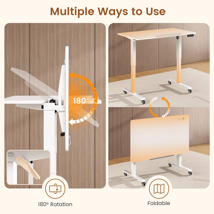 SEDETA 47 Inch Foldable Electric Standing Desk 180° Tiltable Mobile Rising Computer Desk Height Adjustable with Wheels for Drawing Writing Gaming Study Home Office Small Space