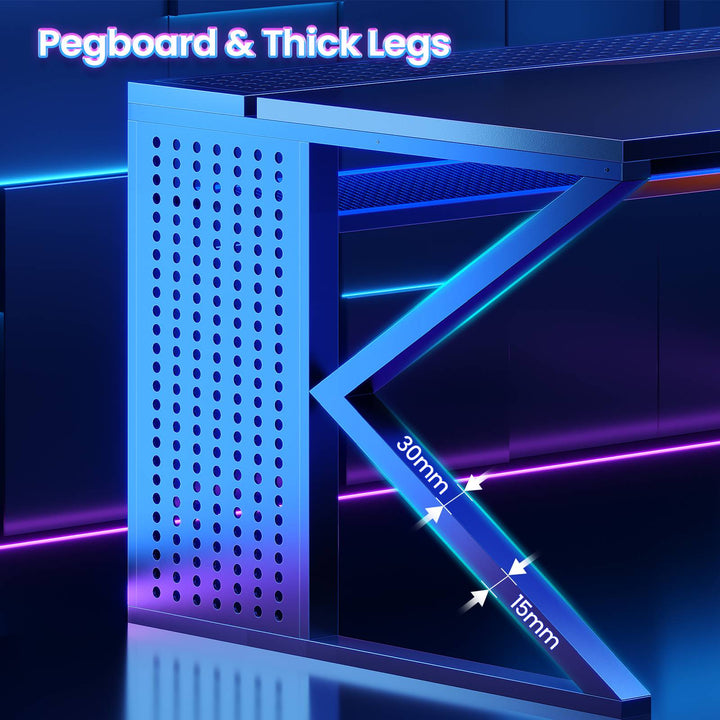 SEDETA 63 Inch L Shaped Gaming Desk Computer Desk with 4 Drawers and Display Cabinet Executive Office Desk with Storage Shelves and LED Light