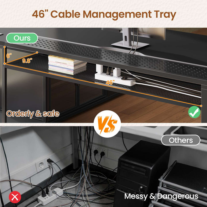 SEDETA 63 Inch L Shaped Gaming Desk Computer Desk with 4 Drawers and Display Cabinet Executive Office Desk with Storage Shelves and LED Light
