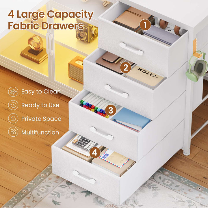 SEDETA 63 Inch L Shaped Gaming Desk Computer Desk with 4 Drawers and Display Cabinet Executive Office Desk with Storage Shelves and LED Light