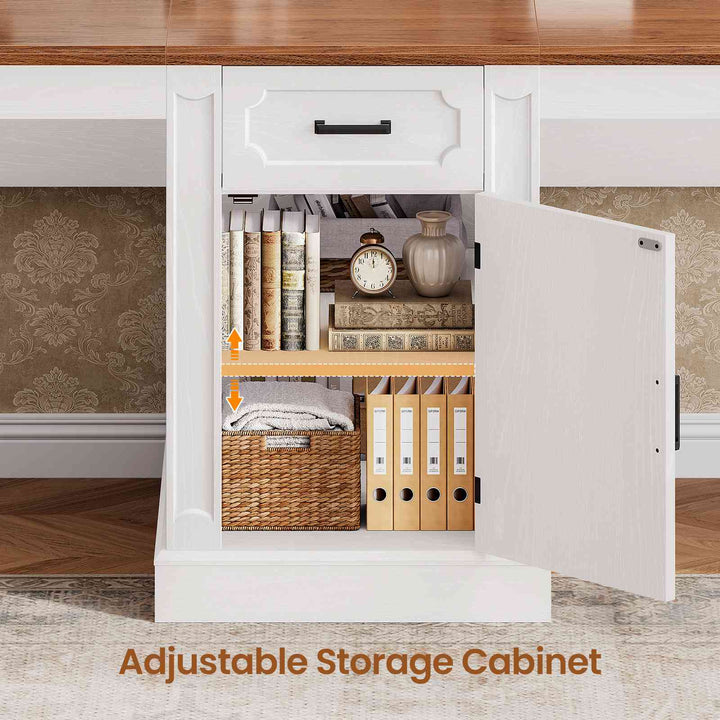 SEDETA 110.3 Inch Vintage Two Person Desk Long Farmhouse Computer Desk with Printer Stand Power Outlets 7 Drawers Large Storage Space for Home Office