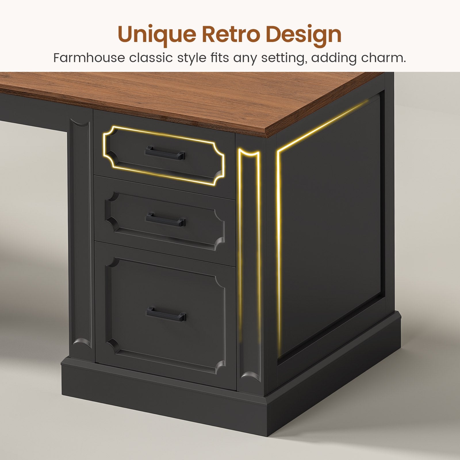 SEDETA® 110.3 Inch Vintage Long Computer Desk Farmhouse Two Person Des