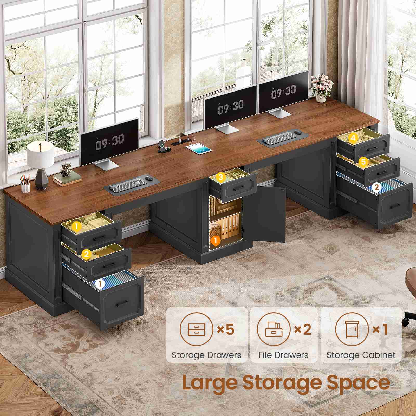 SEDETA® 110.3 Inch Vintage Long Computer Desk Farmhouse Two Person Des
