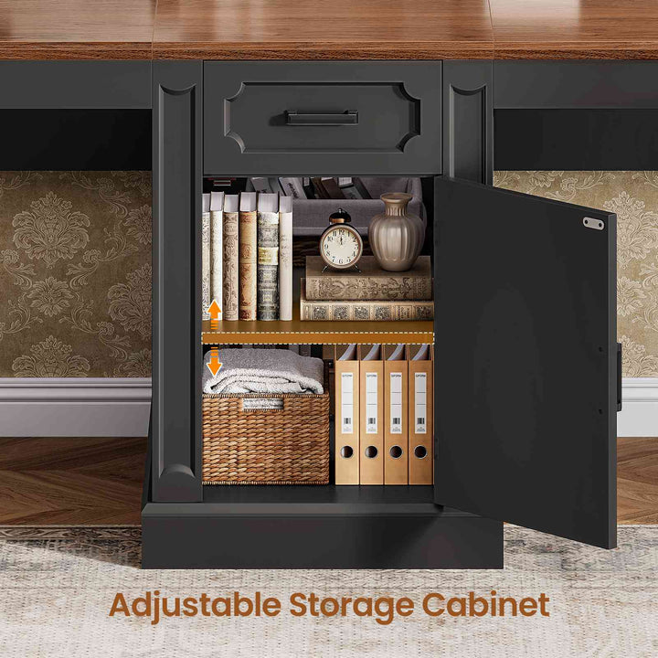 SEDETA 110.3 Inch Vintage Two Person Desk Long Farmhouse Computer Desk with Printer Stand Power Outlets 7 Drawers Large Storage Space for Home Office