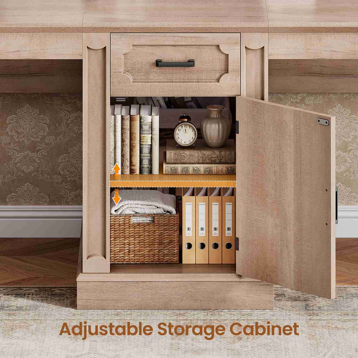 SEDETA 110.3 Inch Vintage Two Person Desk Long Farmhouse Computer Desk with Printer Stand Power Outlets 7 Drawers Large Storage Space for Home Office