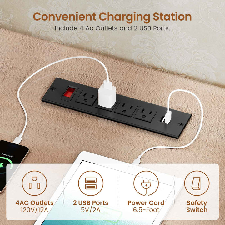 SEDETA 110.3 Inch Vintage Two Person Desk Long Farmhouse Computer Desk with Printer Stand Power Outlets 7 Drawers Large Storage Space for Home Office