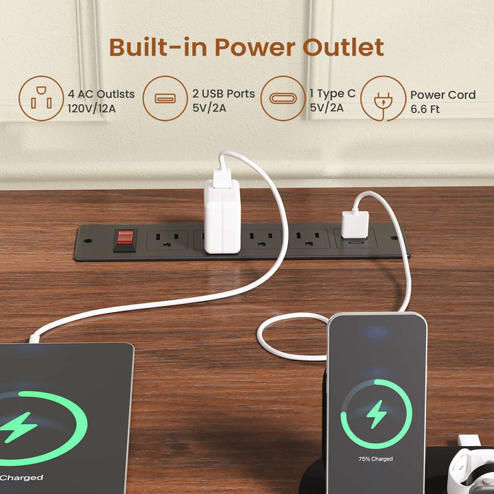 SEDETA 55 Inch Farmhouse Electric Standing Desk Height Adjustable Computer Desk Wood Home Office Desk with Power Outlets 3 Drawers File Cabinet Storage Shelves