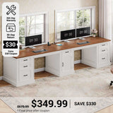 SEDETA® 110.3 Inch Vintage Long Computer Desk Farmhouse Two Person Desk with Printer Stand Power Outlets Storage Cabinet 7 Drawers