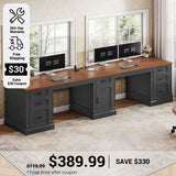 SEDETA 110.3 Inch Vintage Two Person Desk Long Farmhouse Computer Desk with Printer Stand Power Outlets 7 Drawers Large Storage Space for Home Office