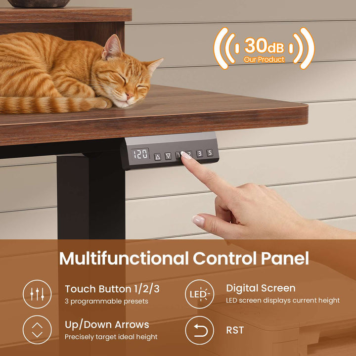 SEDETA 55 Inch Farmhouse Electric Standing Desk Height Adjustable Computer Desk Wood Home Office Desk with Power Outlets 3 Drawers File Cabinet Storage Shelves