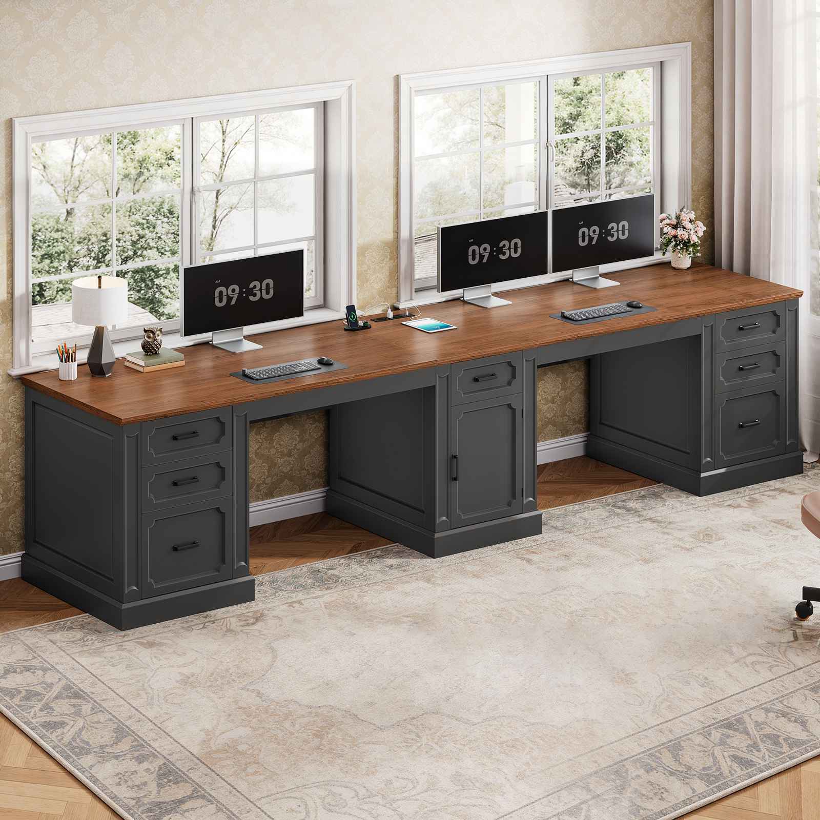 Mayitaです。デスク SEDETA® 110.3 Inch Vintage Long Computer Desk Farmhouse Two Person Des