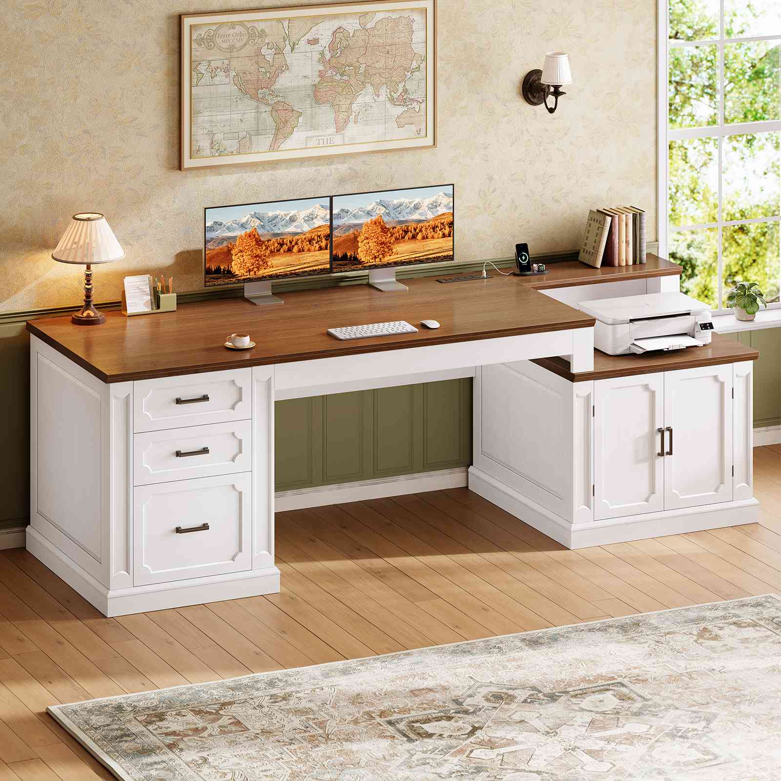 SEDETA 70.9 Inch Farmhouse Executive Desk Vintage Computer Desk Home O