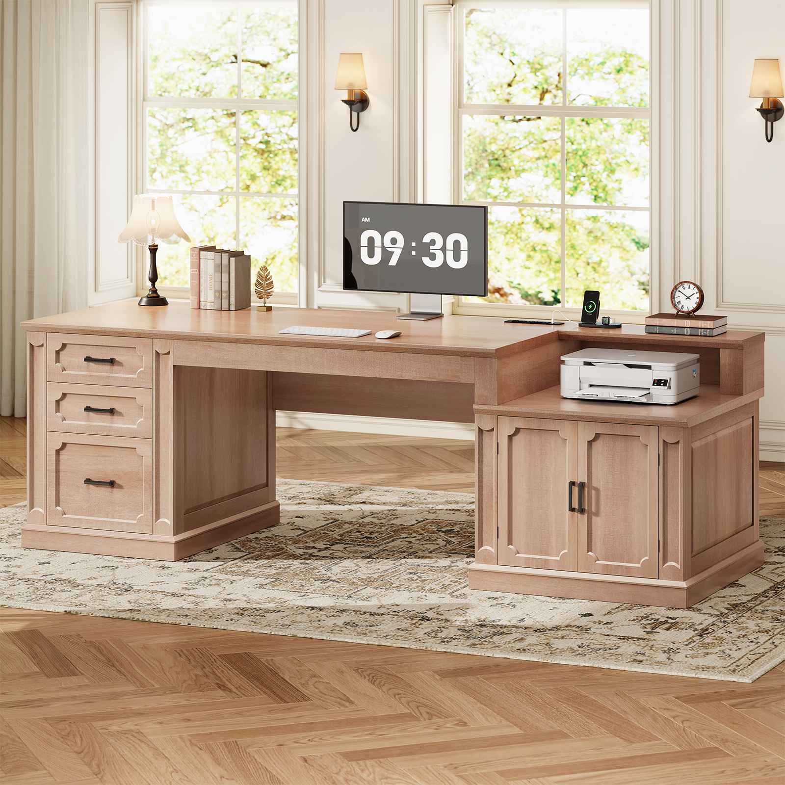 SEDETA 70.9 Inch Farmhouse Executive Desk Vintage Computer Desk Home O