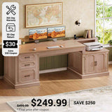 SEDETA® 70.9 Inch Vintage Computer Desk Farmhouse Executive Desk Home Office Desk with Printer Stand Power Outlet File Drawers Storage Cabinet