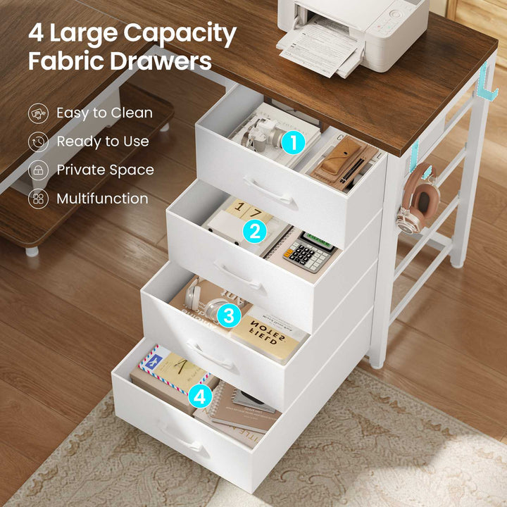 SEDETA 67 Inch U Shaped Desk with 4 Fabric Drawers Reversible Corner Computer Desk with Power Outlet CPU Shelf L Shaped Office Desk with Pegboard