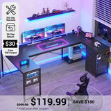 SEDETA® 67 Inch Reversible Corner Computer Desk with Power Outlet U Shaped Desk with 4 Fabric Drawers CPU Shelf L Shaped Office Desk with Pegboard