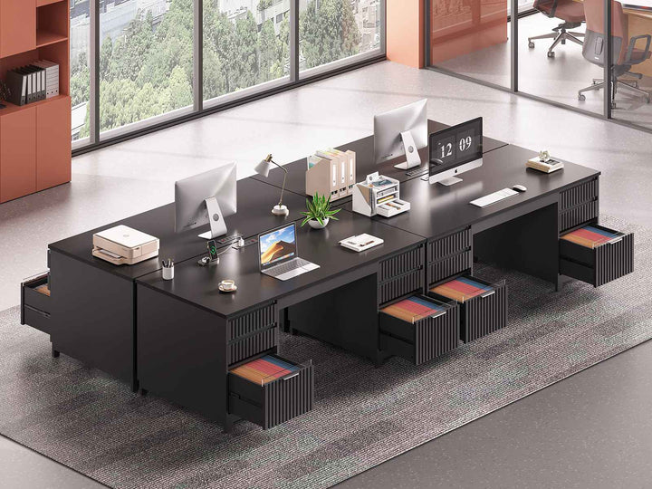 SEDETA 55.1 Inch Fluted Office Desk Modern Light Luxury Executive Desk Computer Desk with Power outlets 6 Drawers Acrylic File Drawers