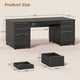 SEDETA 55.1 Inch Fluted Office Desk Modern Light Luxury Executive Desk Computer Desk with Power outlets 6 Drawers Acrylic File Drawers